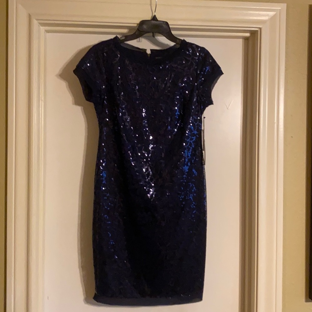 Navy w/ sequins, Vince Camuto cocktail dress.